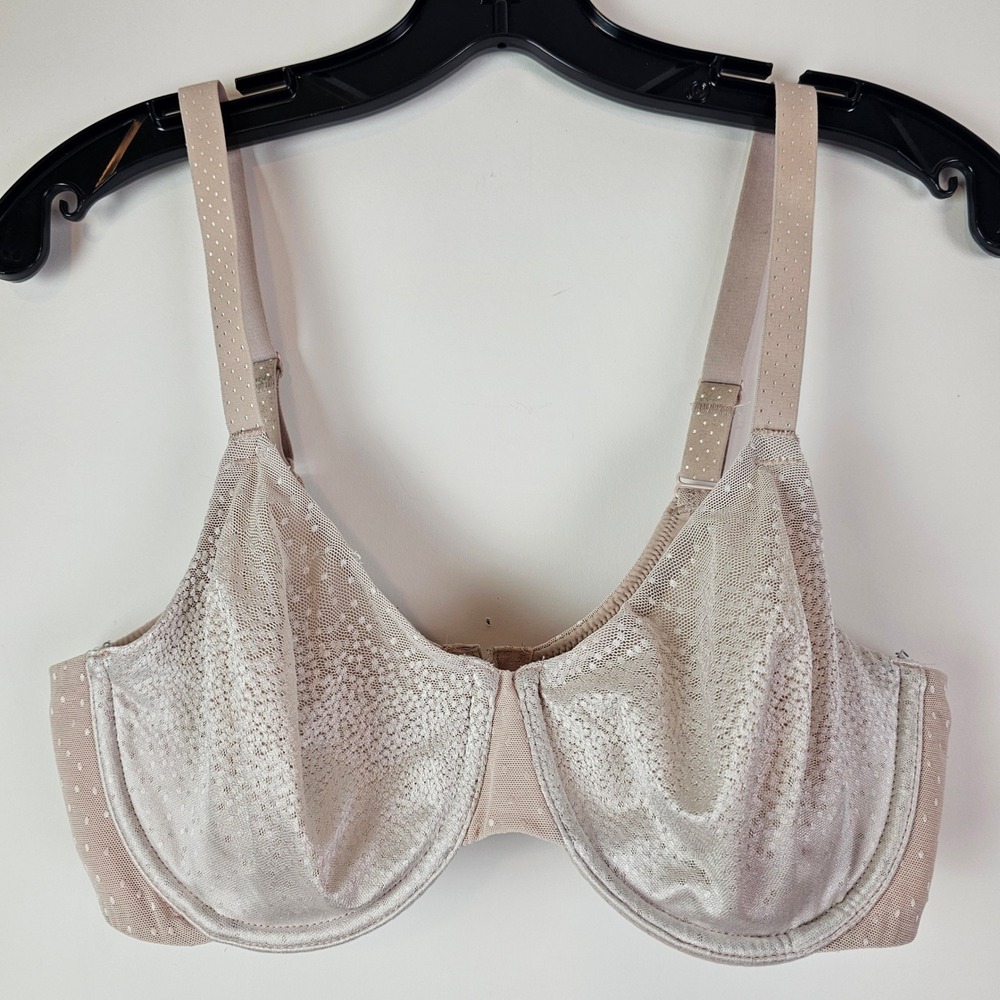Wacoal Basic Beauty Full Figure Underwire Bra Tan Lace Polka Dot 34D 855192